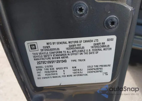 2000 GMC Sierra 1500 Sle из США, поврежденный, VIN 2GTEC19V9Y1291549